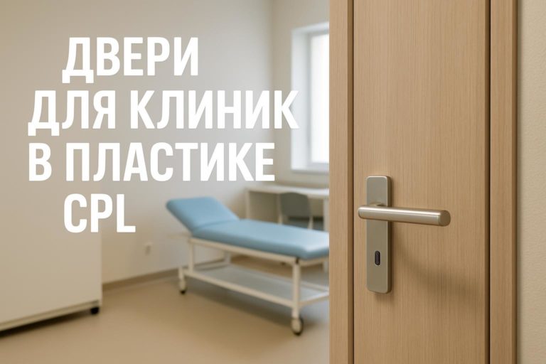 Двери для клиник в пластике CPL обеспечивают прочность, гигиеничность и долговечность, идеально подходя для медицинских коридоров и объектов B2B/B2G.